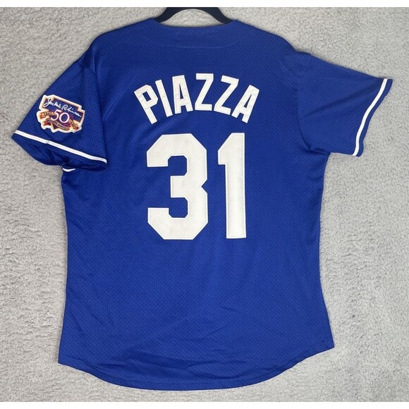 Mitchell & Ness Sewn Jersey Mike Piazza #31 Dodgers Jackie 50th Mens Medium Blue - Picture 1 of 8